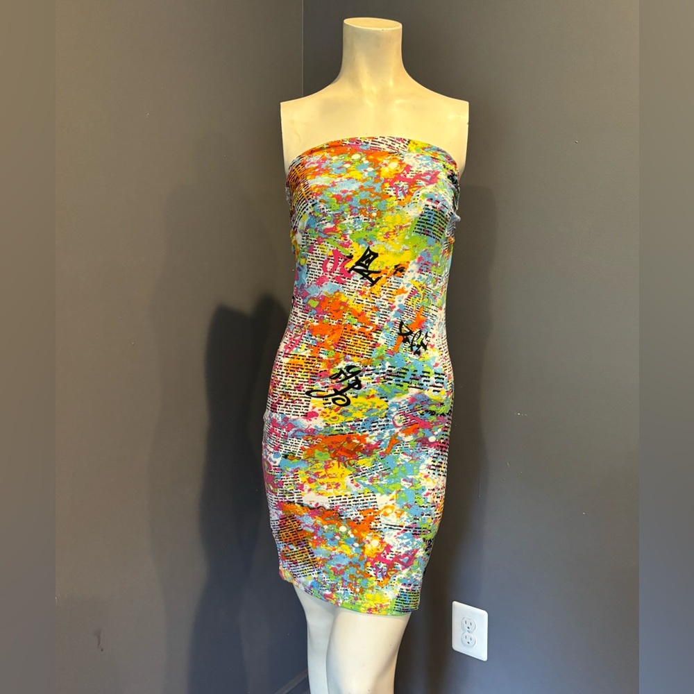 Absolutely Yellow and Orange Strapless Bodycon Dress